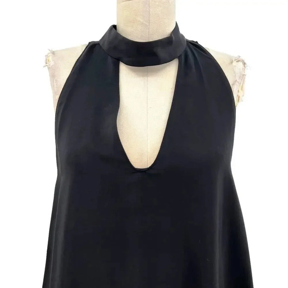 Amanda Uprichard Mini Dress Sleeveless Choker Neck Keyhole Silk Black Size Large - Picture 2 of 11